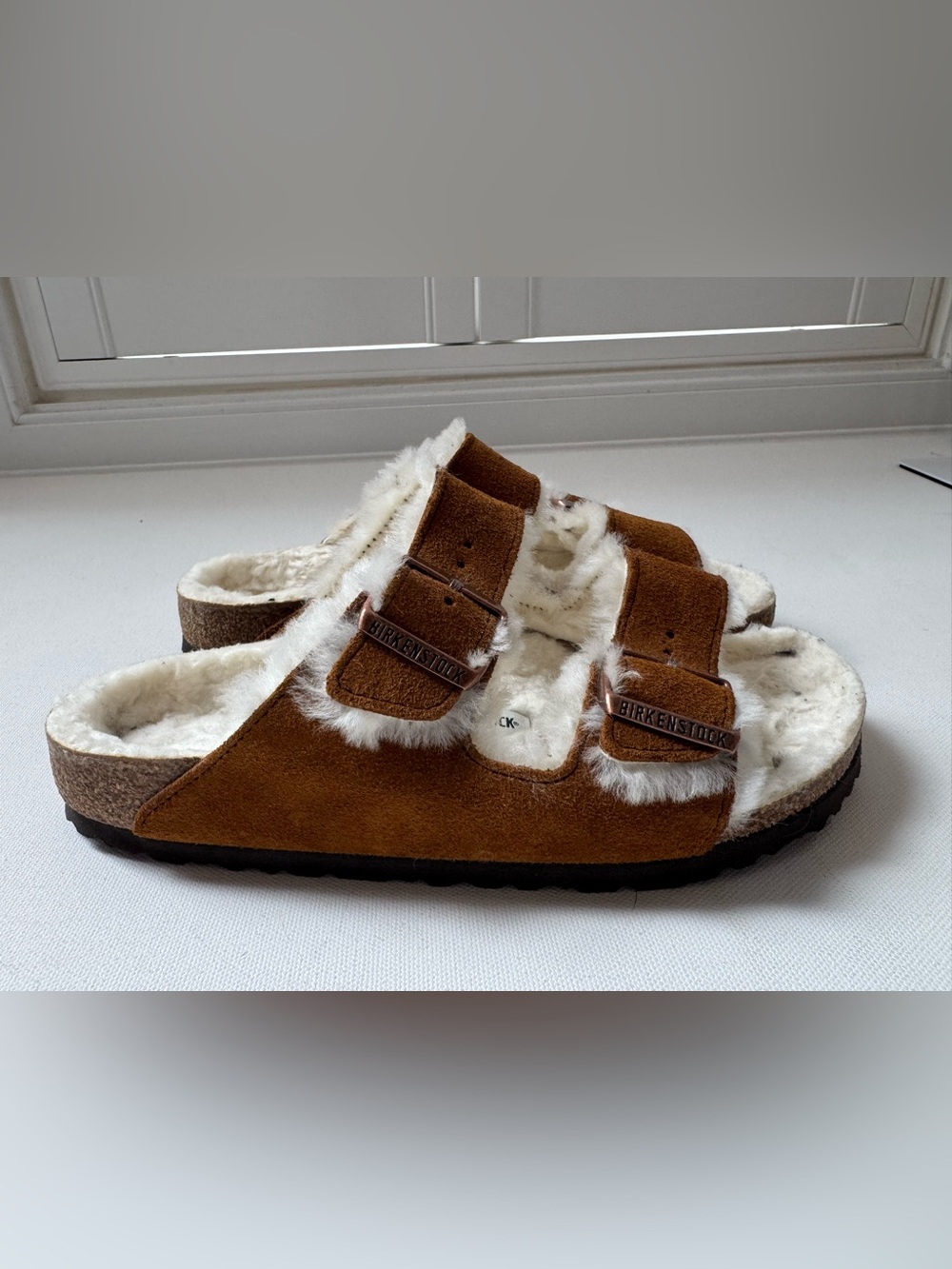 Birkenstock Arizona Shearling Mink Suede Sandals Women’s 38 US 7-7.5
